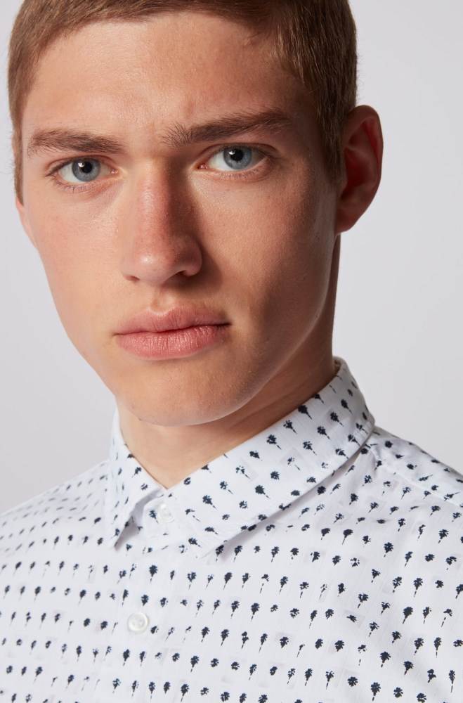 Hugo Boss Photo-print slim-fit shirt Hvite | NmtSdEJx