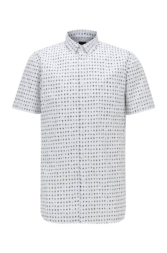 Hugo Boss Photo-print slim-fit shirt Hvite | NmtSdEJx