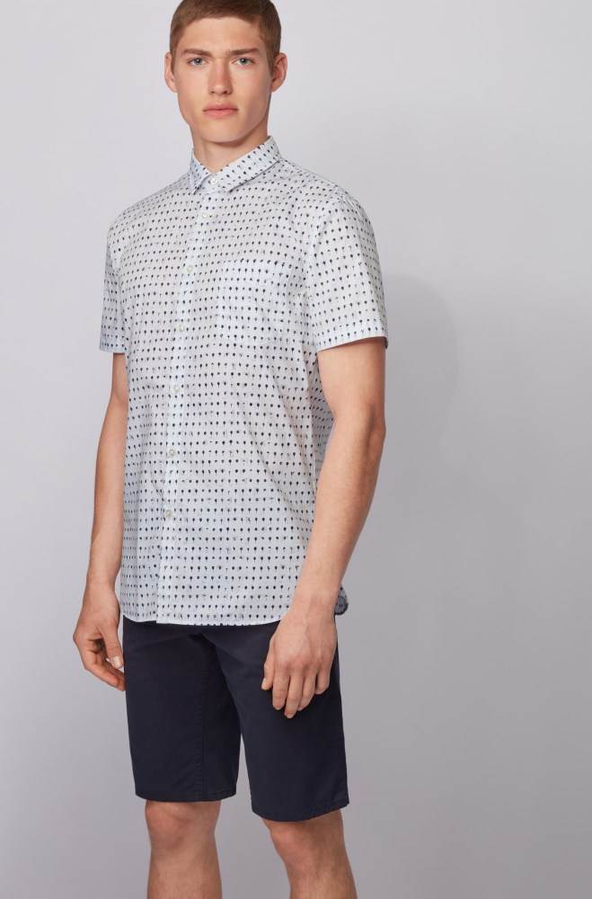 Hugo Boss Photo-print slim-fit shirt Hvite | NmtSdEJx