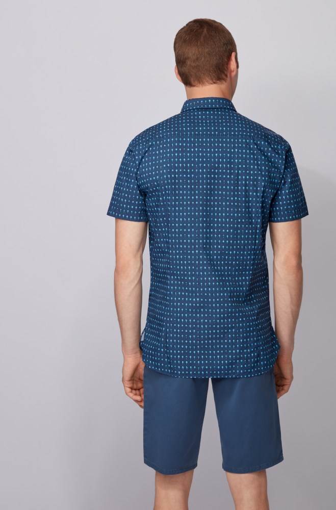 Hugo Boss Photo-print slim-fit shirt Mørke Blå | d8Vn4ViO