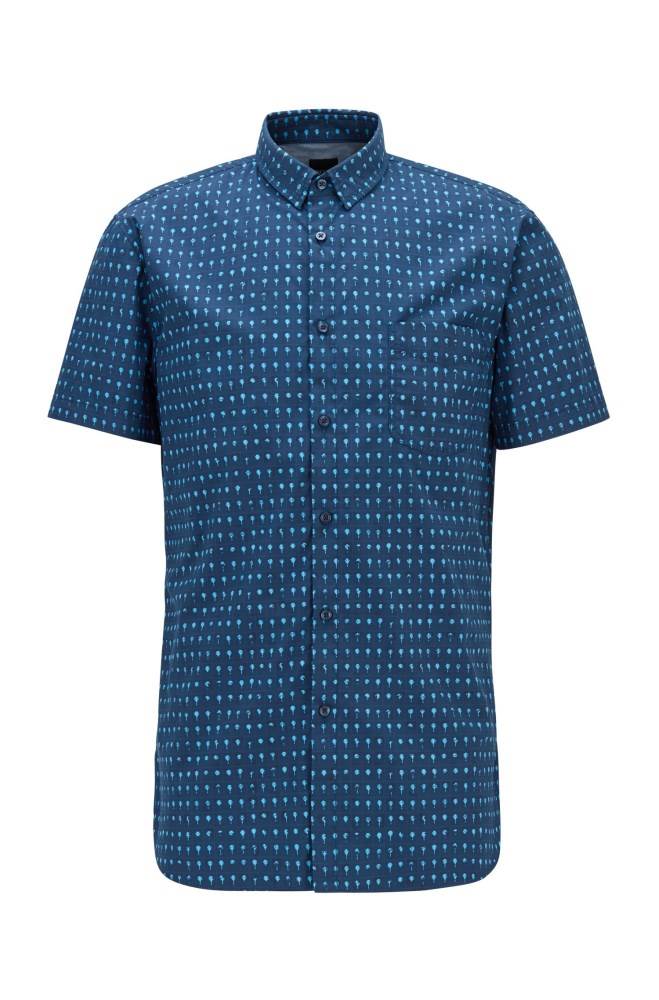 Hugo Boss Photo-print slim-fit shirt Mørke Blå | d8Vn4ViO