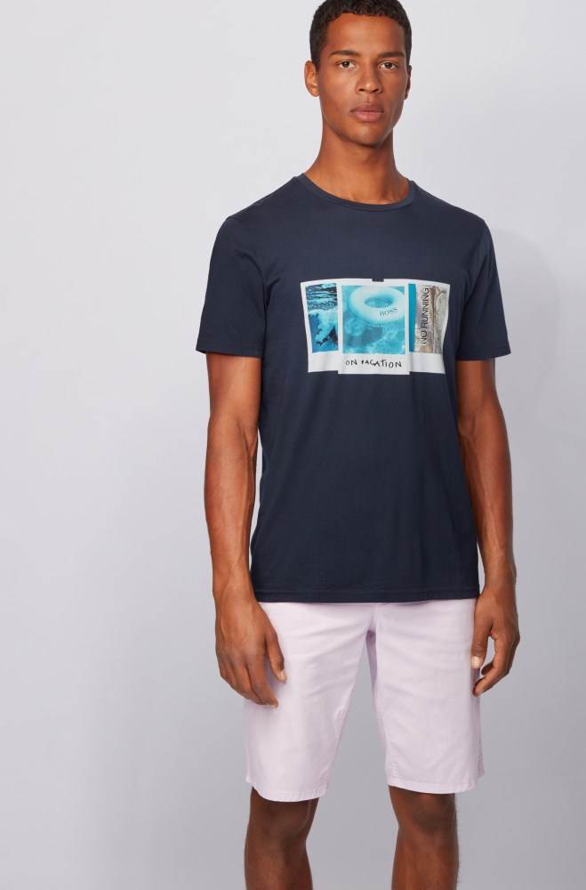 Hugo Boss Pima-cotton T-shirt Mørke Blå | JhqCxOyw