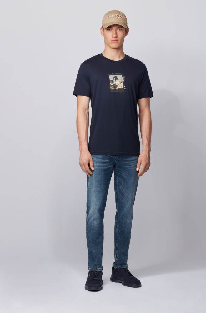 Hugo Boss Pima-cotton T-shirt Mørke Blå | nSMpPHtq