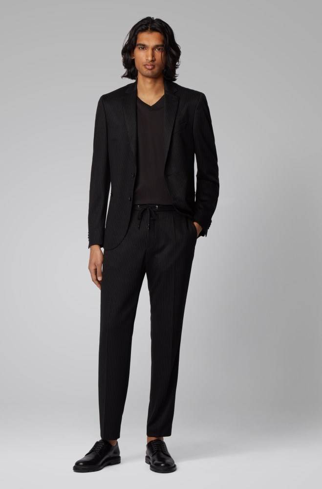 Hugo Boss Pinstripe slim-fit trousers Svarte | O6uhFuuA