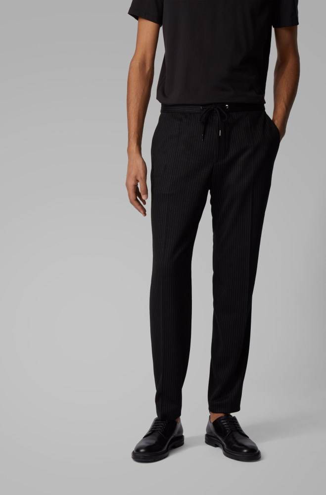 Hugo Boss Pinstripe slim-fit trousers Svarte | O6uhFuuA