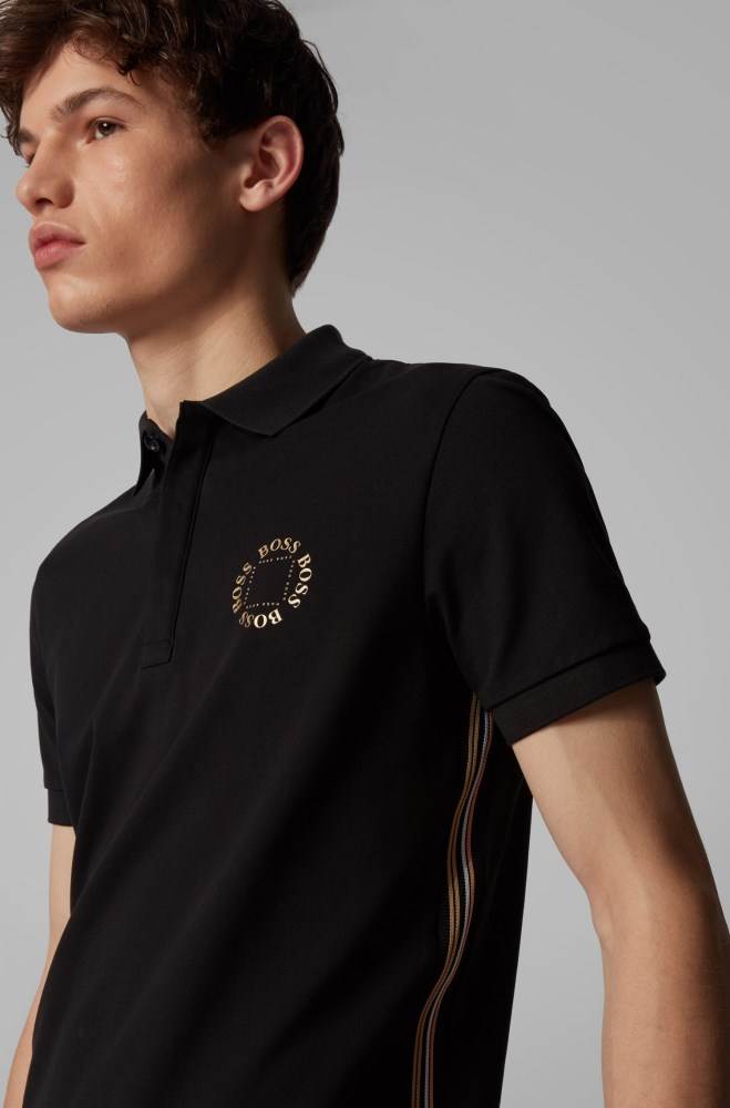 Hugo Boss Piqué polo shirt Svarte | LWFBsinY