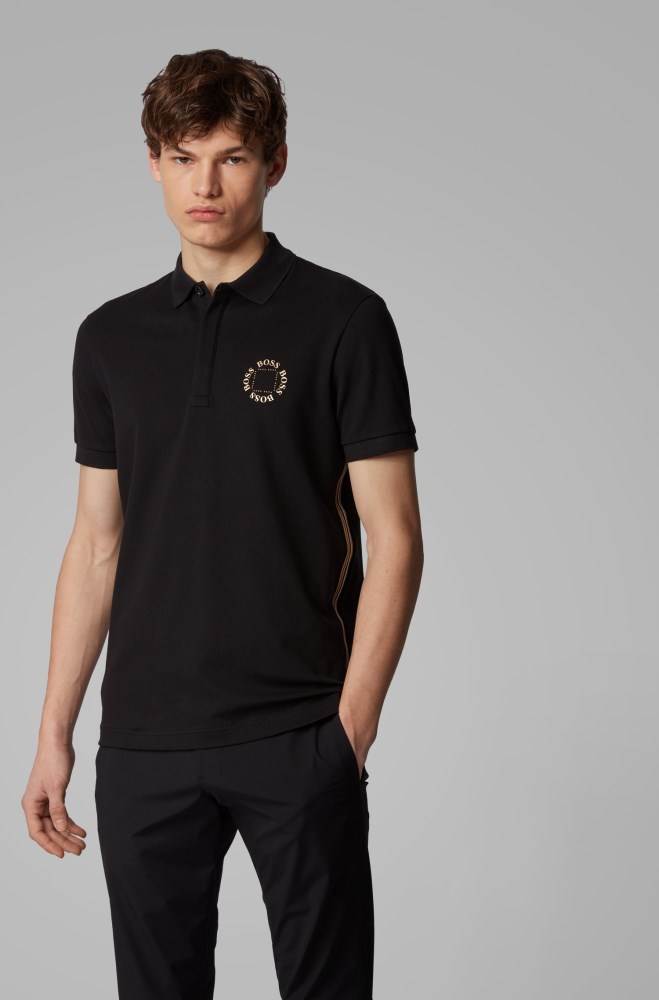 Hugo Boss Piqué polo shirt Svarte | LWFBsinY