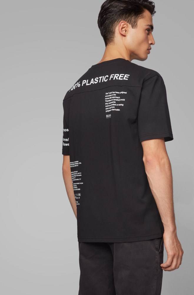 Hugo Boss Plastic-free relaxed-fit T-shirt Svarte | CVZwJTn3