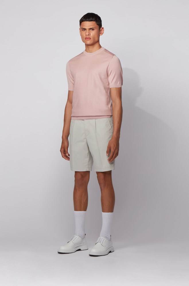 Hugo Boss Pleat-front cotton-blend shorts Lyse Grå | DJKnCqjs