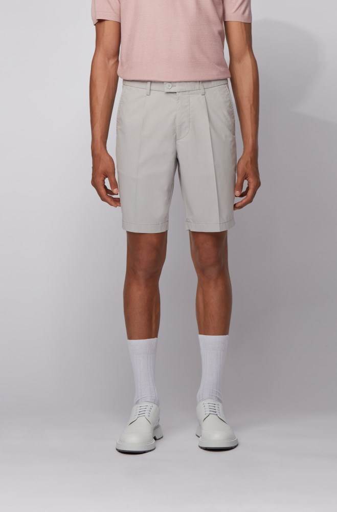 Hugo Boss Pleat-front cotton-blend shorts Lyse Grå | DJKnCqjs