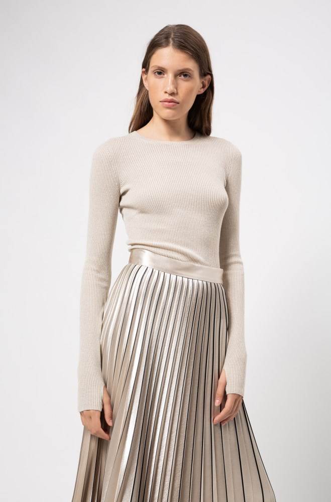 Hugo Boss Plissé midi skirt Gull | mWXpkF82