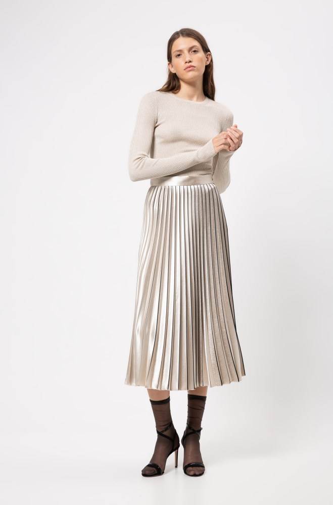 Hugo Boss Plissé midi skirt Gull | mWXpkF82