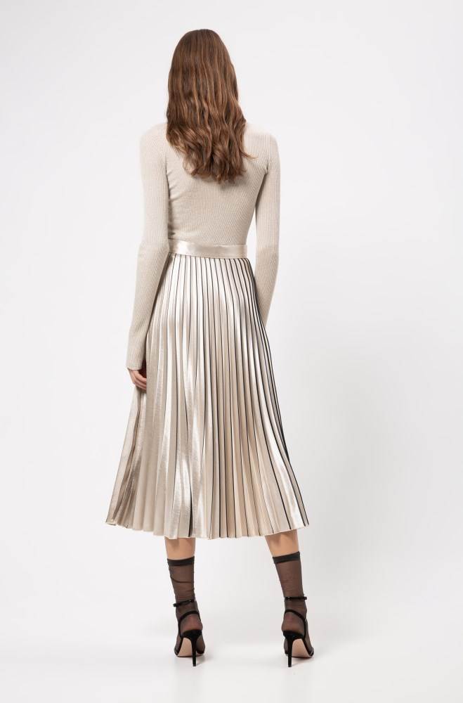 Hugo Boss Plissé midi skirt Gull | mWXpkF82