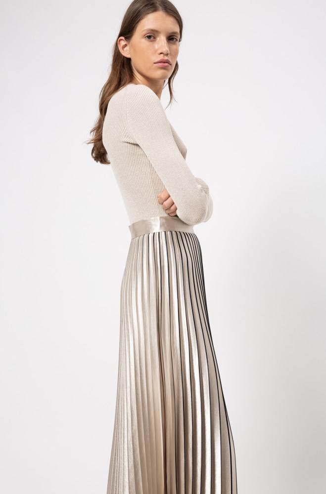 Hugo Boss Plissé midi skirt Gull | mWXpkF82