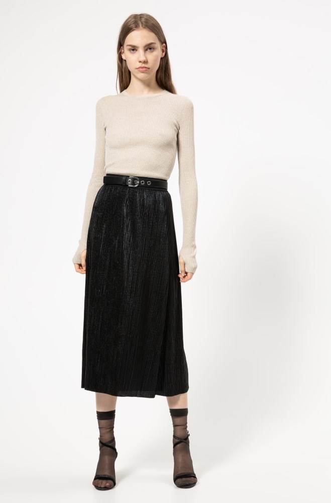 Hugo Boss Plissé midi skirt Svarte | 9NQIaKiq