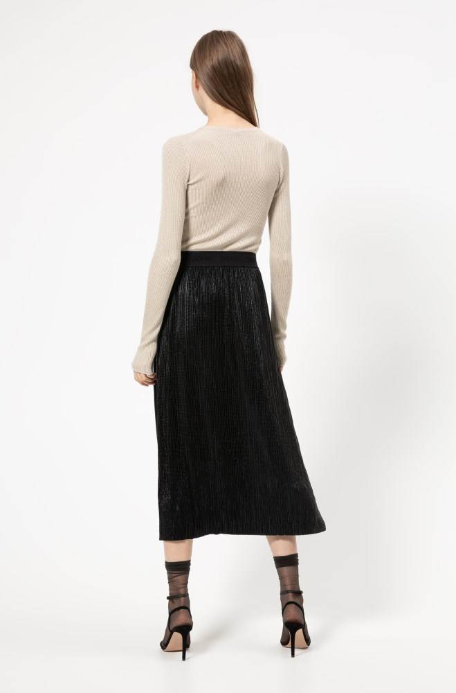 Hugo Boss Plissé midi skirt Svarte | 9NQIaKiq