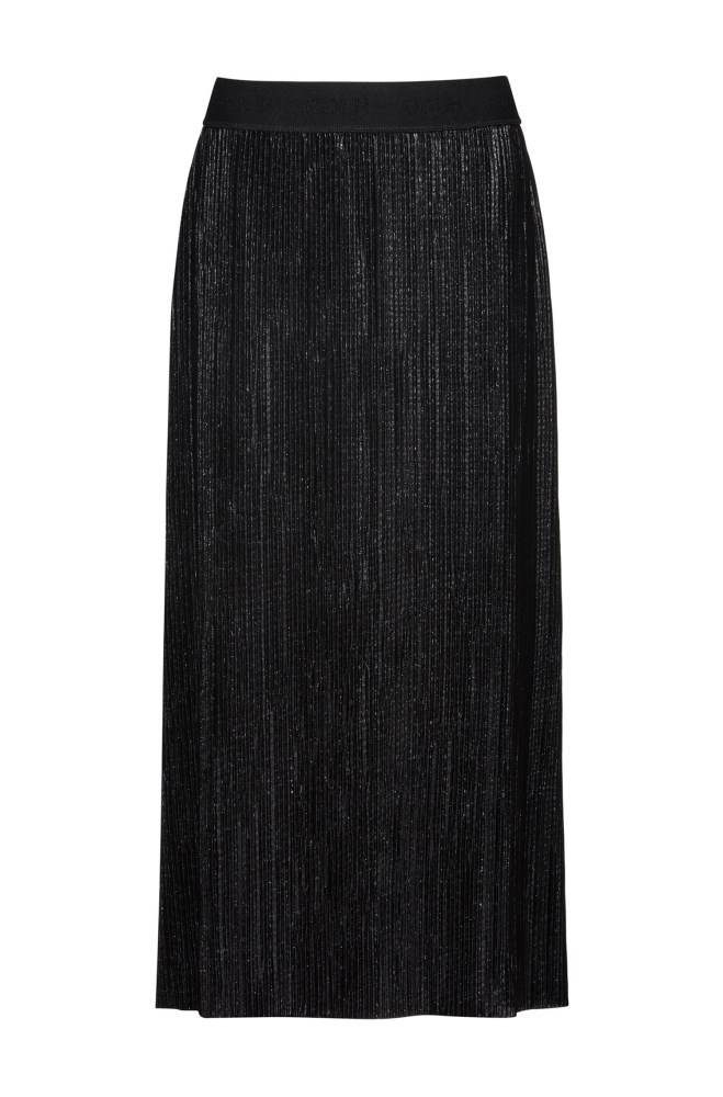 Hugo Boss Plissé midi skirt Svarte | 9NQIaKiq