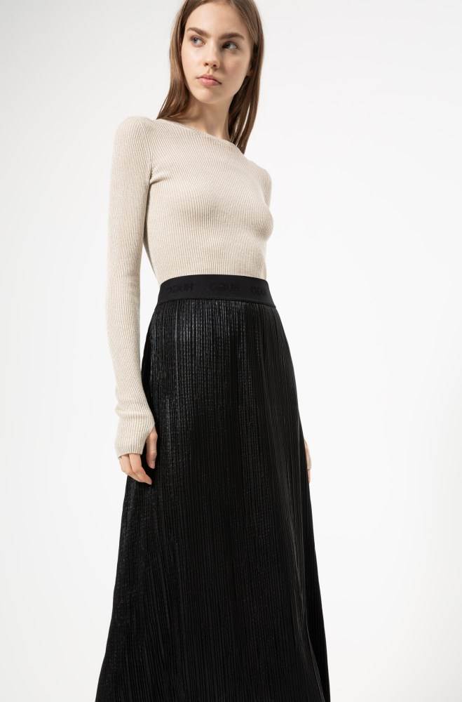 Hugo Boss Plissé midi skirt Svarte | 9NQIaKiq