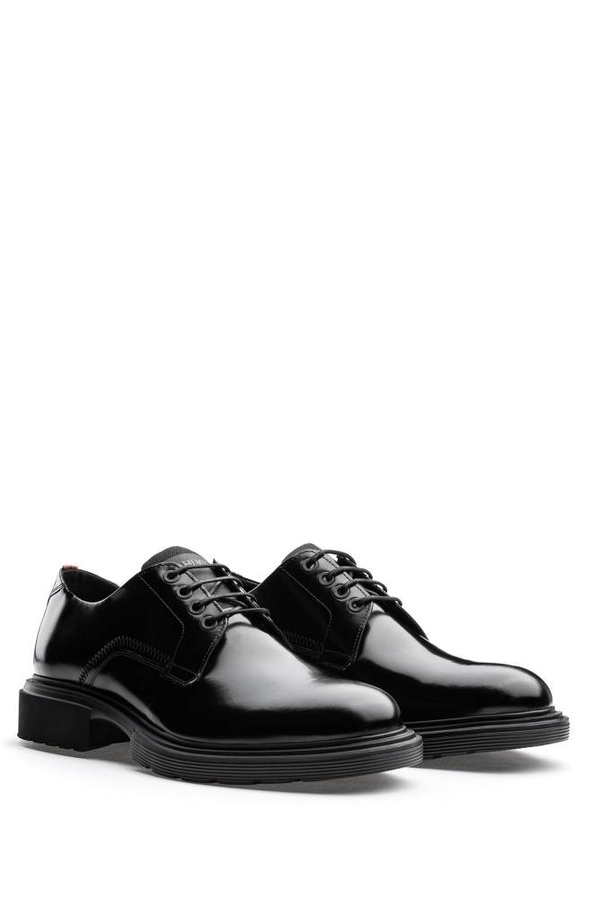 Hugo Boss Polished-leather Derby shoes Svarte | ssaM9yXp