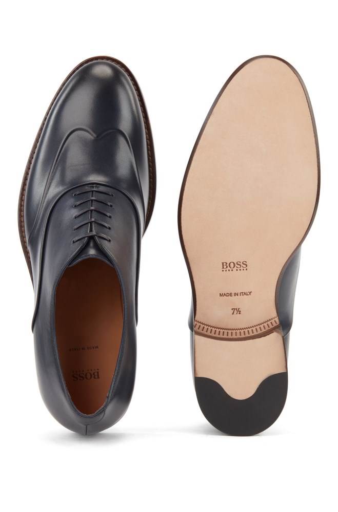 Hugo Boss Polished leather Oxford shoes Mørke Blå | GqJGBRls