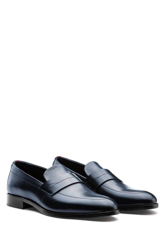 Hugo Boss Polished-leather loafers Mørke Blå | DfVN1UUH