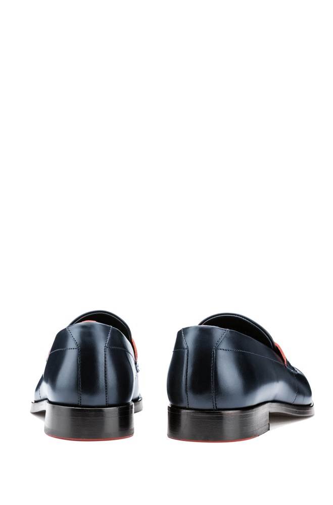 Hugo Boss Polished-leather loafers Mørke Blå | DfVN1UUH