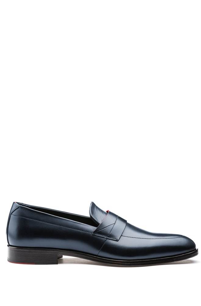 Hugo Boss Polished-leather loafers Mørke Blå | DfVN1UUH