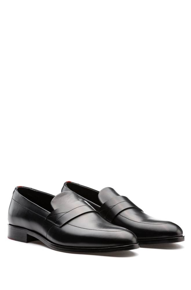 Hugo Boss Polished-leather loafers Svarte | RgjrK449