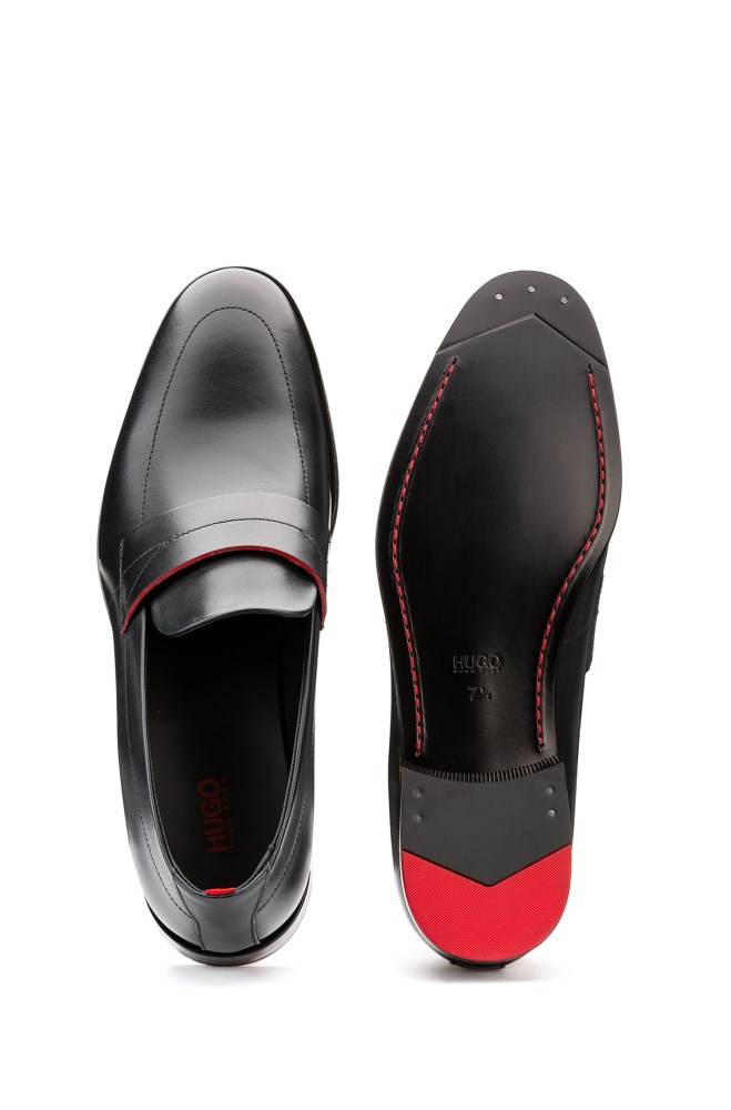 Hugo Boss Polished-leather loafers Svarte | RgjrK449