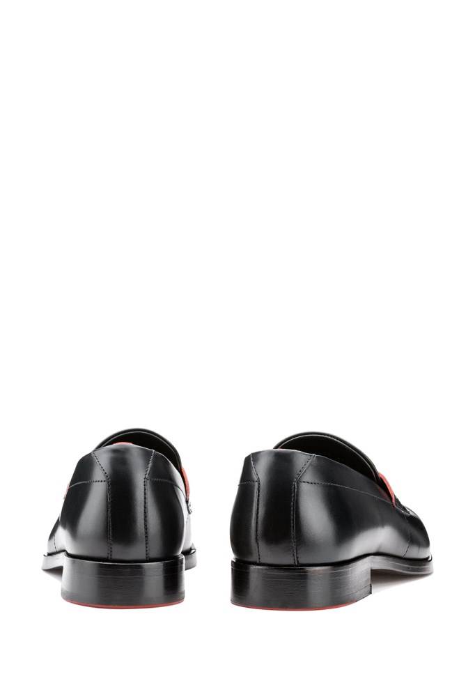 Hugo Boss Polished-leather loafers Svarte | RgjrK449