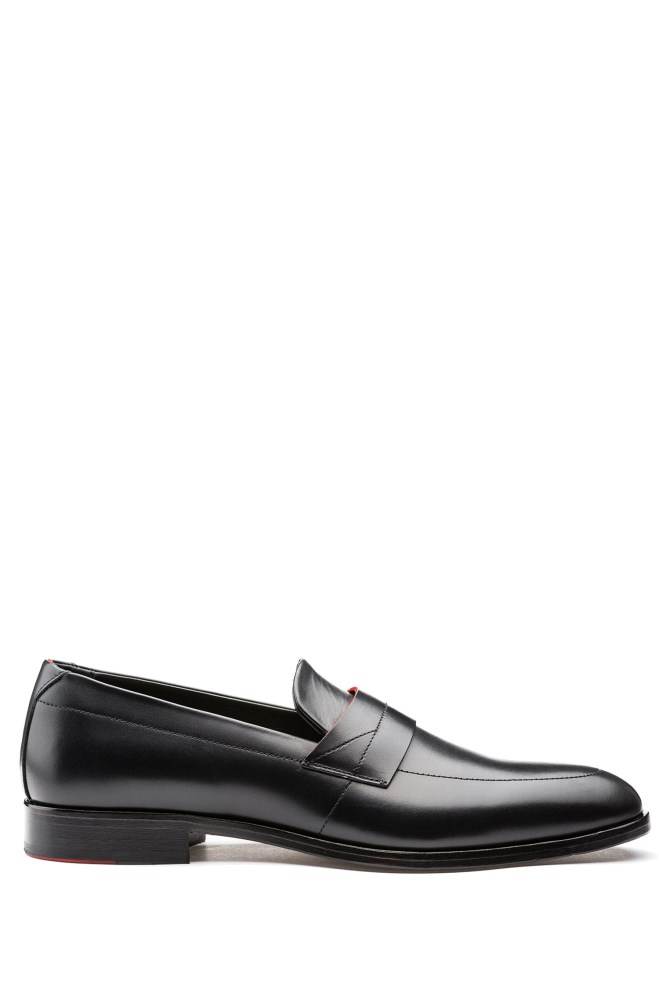 Hugo Boss Polished-leather loafers Svarte | RgjrK449