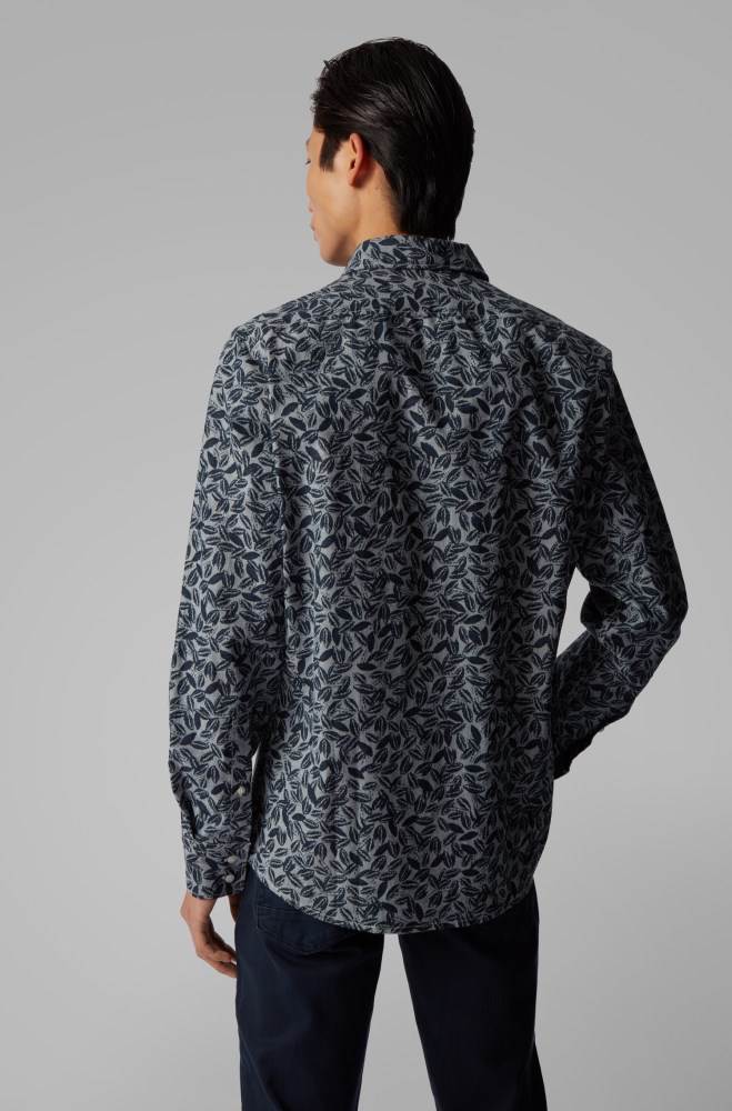 Hugo Boss Printed regular-fit shirt Mørke Blå | kJYw6hLu