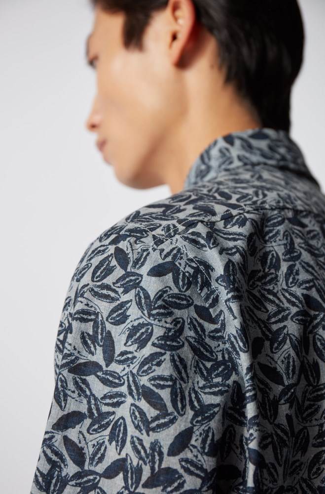 Hugo Boss Printed regular-fit shirt Mørke Blå | kJYw6hLu