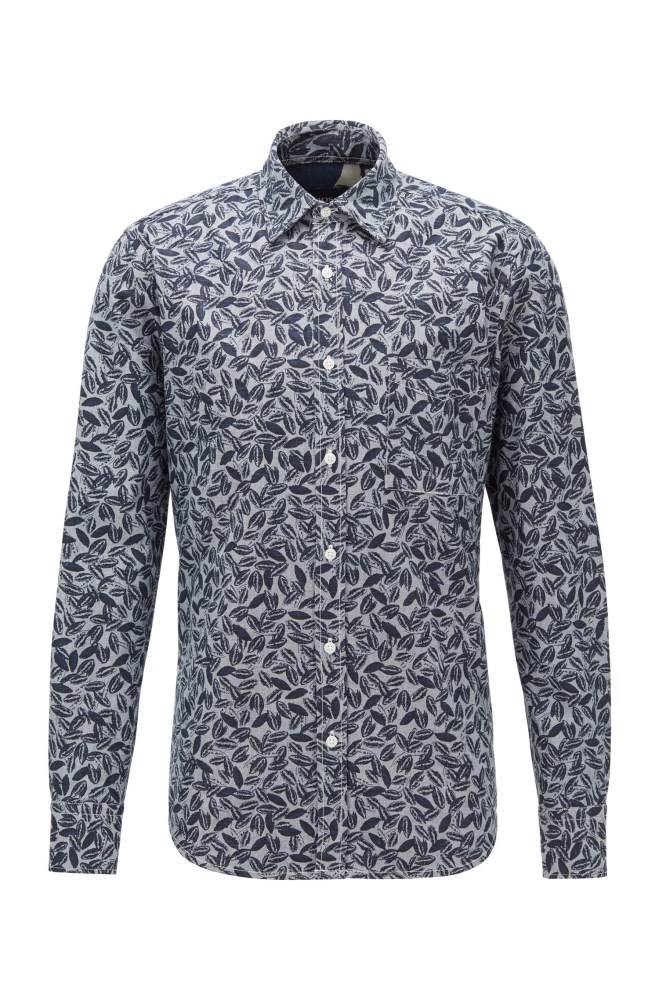 Hugo Boss Printed regular-fit shirt Mørke Blå | kJYw6hLu