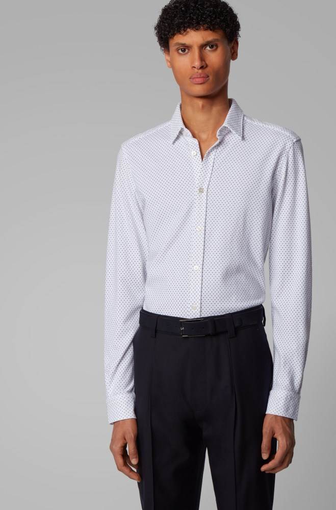 Hugo Boss Printed slim-fit shirt Hvite | x8wlOcoa