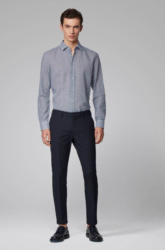 Hugo Boss Printed slim-fit shirt Mørke Blå | oSv2GFMi