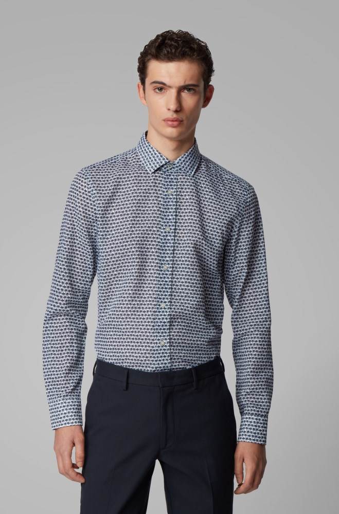 Hugo Boss Printed slim-fit shirt Mørke Blå | oSv2GFMi