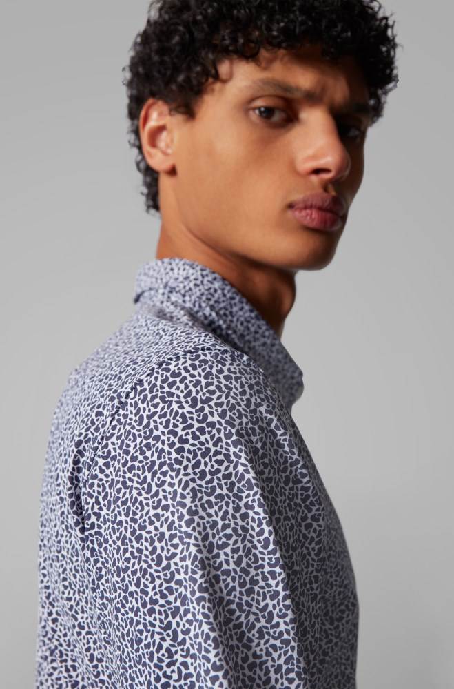 Hugo Boss Printed slim-fit shirt Mørke Blå | rtrHBj0e