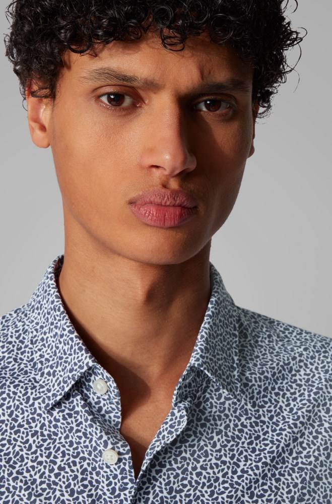 Hugo Boss Printed slim-fit shirt Mørke Blå | rtrHBj0e