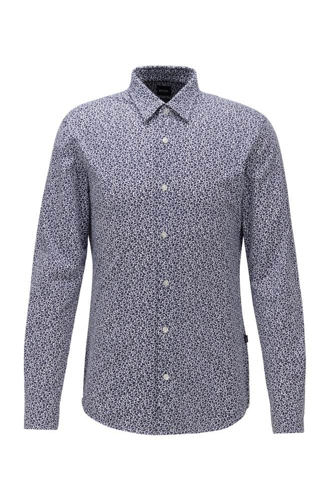 Hugo Boss Printed slim-fit shirt Mørke Blå | rtrHBj0e