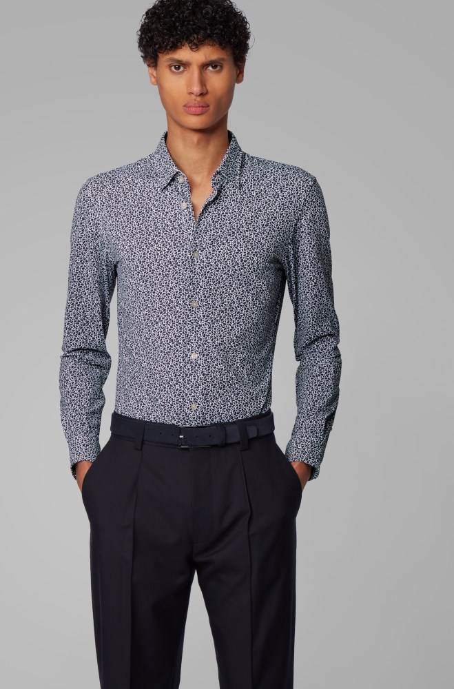 Hugo Boss Printed slim-fit shirt Mørke Blå | rtrHBj0e