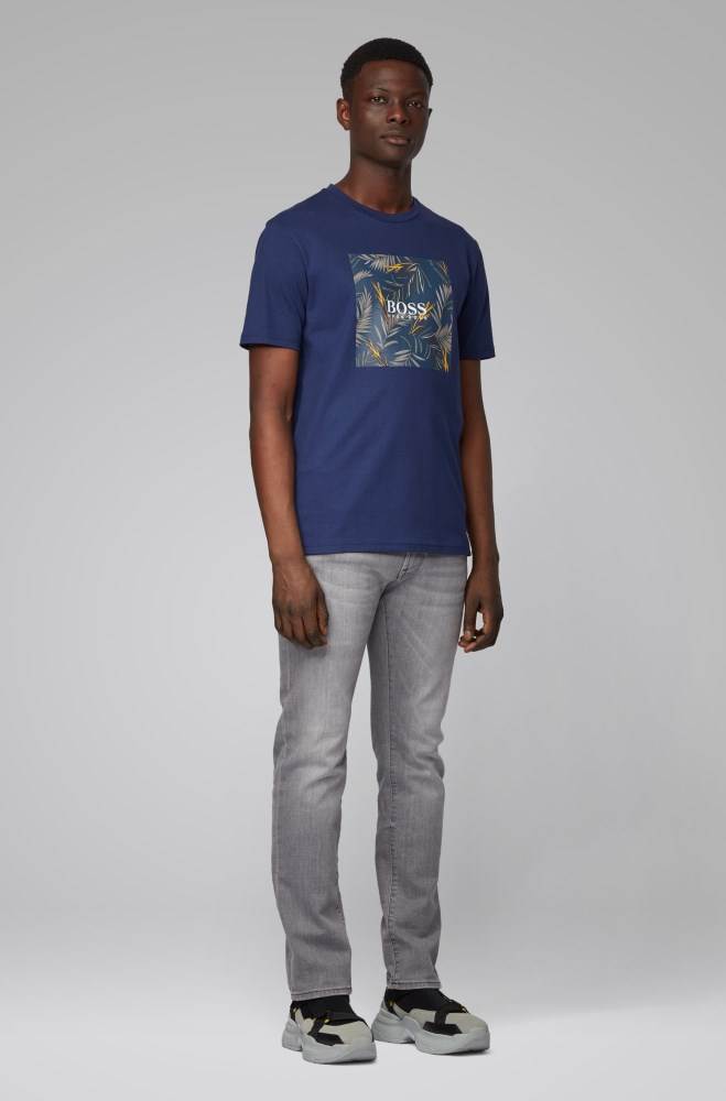 Hugo Boss Pure-cotton T-shirt Blå | Jc5H1oZO