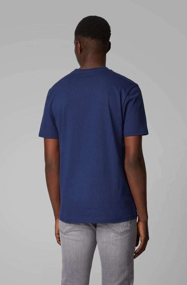 Hugo Boss Pure-cotton T-shirt Blå | Jc5H1oZO