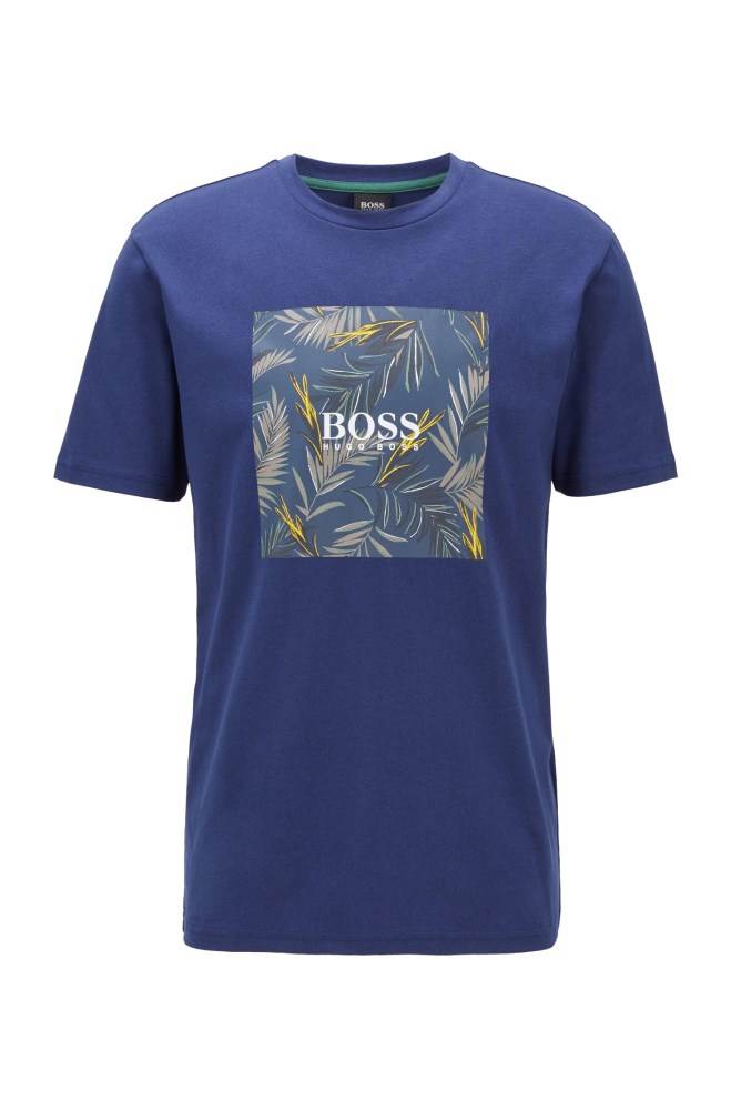 Hugo Boss Pure-cotton T-shirt Blå | Jc5H1oZO