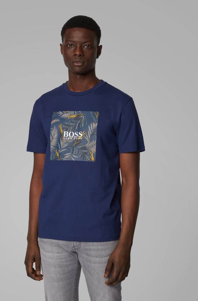 Hugo Boss Pure-cotton T-shirt Blå | Jc5H1oZO