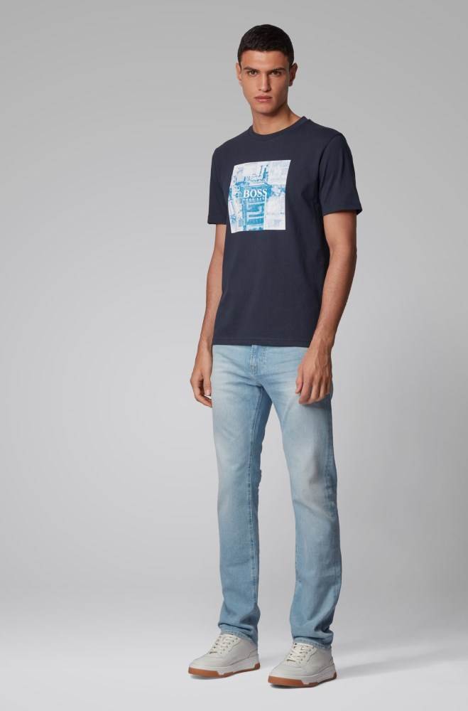 Hugo Boss Pure-cotton T-shirt Mørke Blå | 676rT888