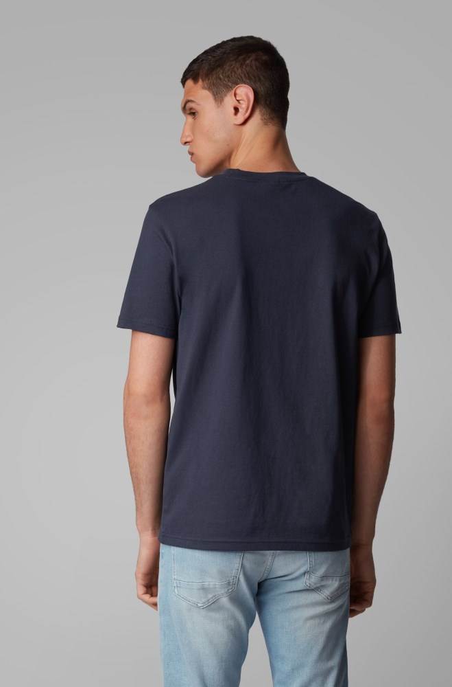 Hugo Boss Pure-cotton T-shirt Mørke Blå | 676rT888