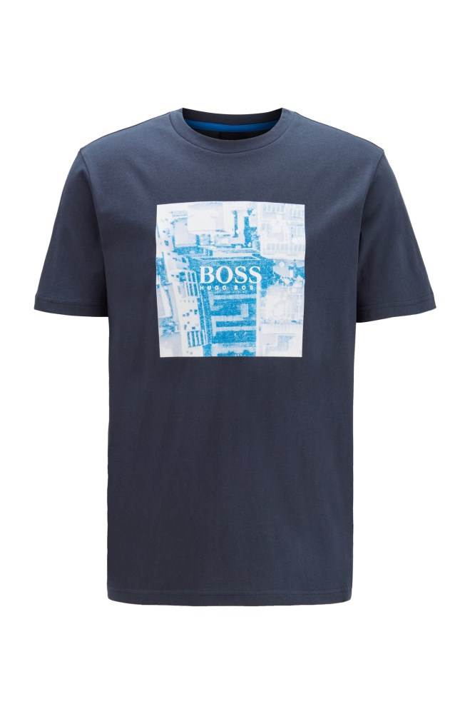 Hugo Boss Pure-cotton T-shirt Mørke Blå | 676rT888