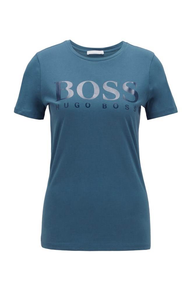 Hugo Boss Pure-cotton T-shirt Mørke Blå | 8ZOaRZAK