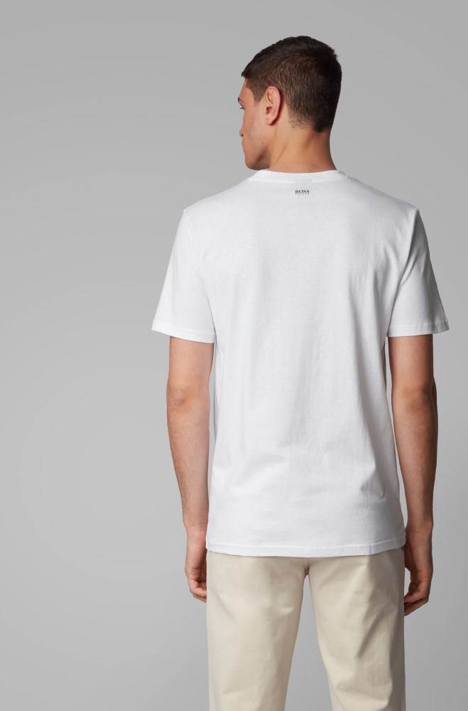 Hugo Boss Pure-cotton recyclable T-shirt Hvite | hPjbQobA